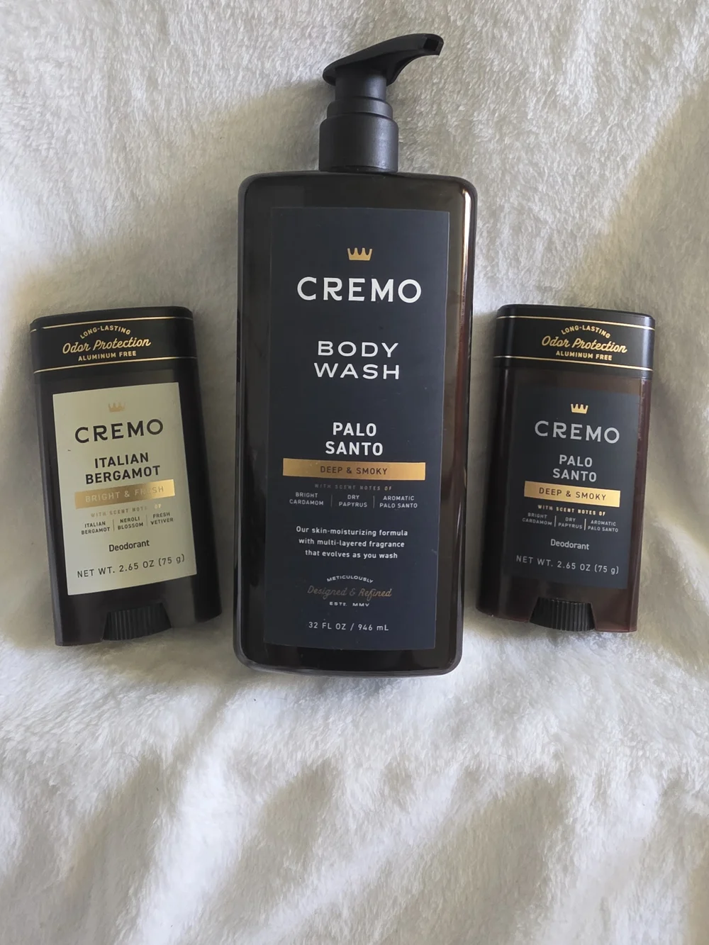 NEW Cremo Grooming Bundle (3Palo Santo Body Wash and Deodorant Set